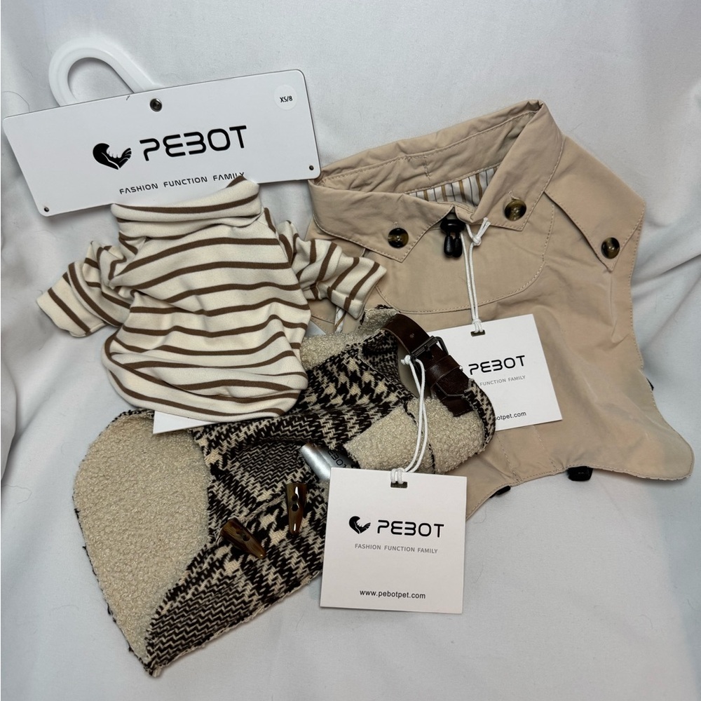 Pebot Pet Apparel Bundle in Beige and Brown- New With Tags XS